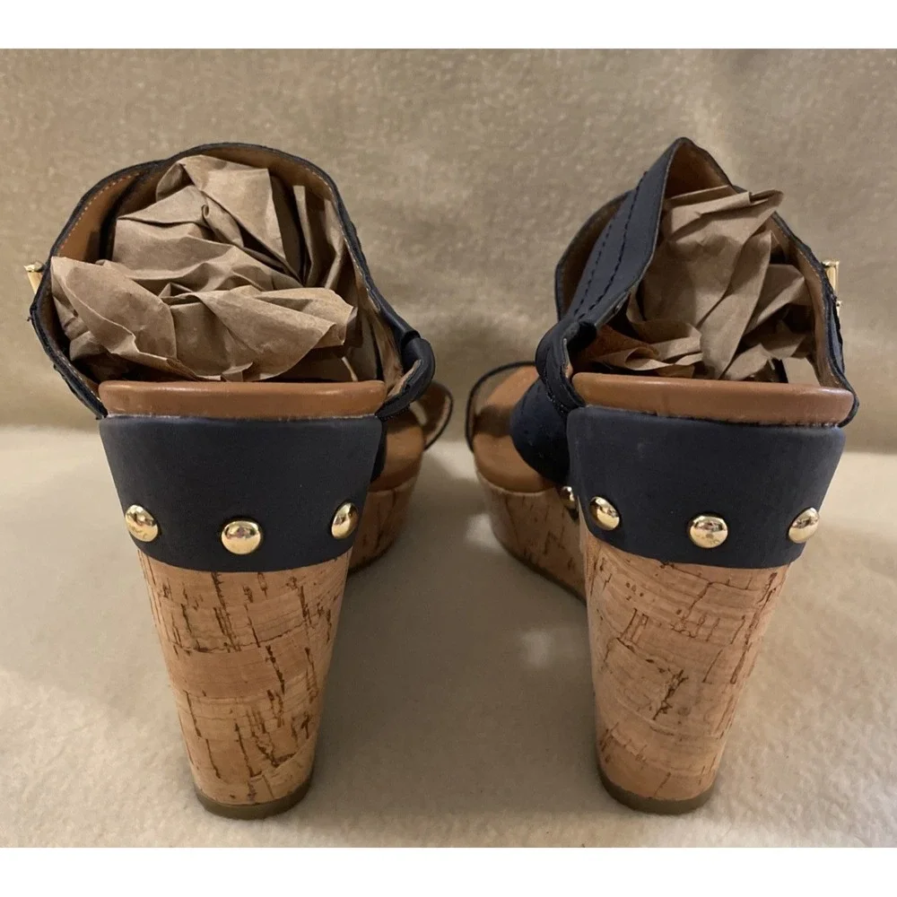 Tommy Hilfiger Women's Size 10 Blue Strappy Cork Wedge Sandals Platform Buckle